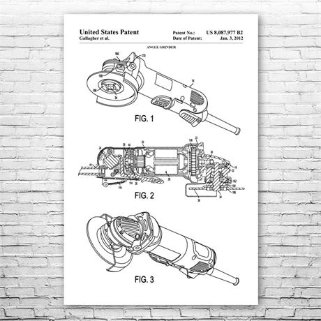 Angle Grinder Poster Print 13x19 Construction Worker Wall Art Black & White
