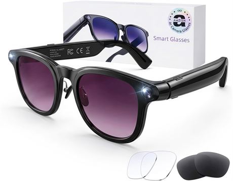 AI Smart Glasses with Camera, 8MP/1080P, Real-Time Translation, OpenEar