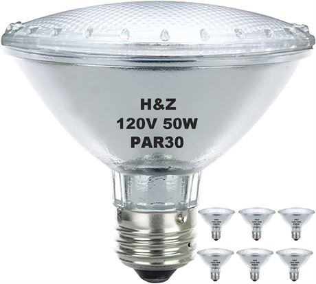 Par30 Short Neck 6 Pack Flood Light Bulbs 50W, Dimmable, 120V, Warm White