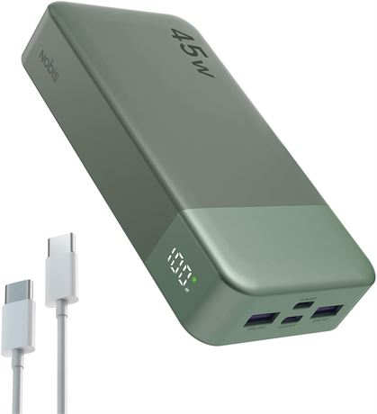 Nobis 20000mAh Power Bank, 45W USB-C In/Out, 4 Ports, LED Display, Green