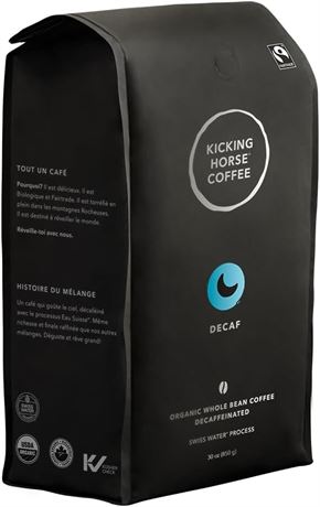 Kicking Horse Decaf Whole Bean Coffee 850g, Organic Fairtrade Swiss Water