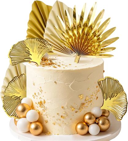 LaVenty Champagne Rose Cake Decorations: Boho White Gold Balls