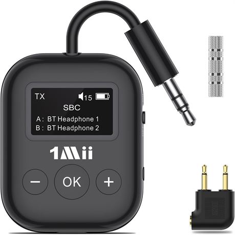 1Mii Airplane BT 5.3 Transmitter for Headphones, TV Adapter, Dual Connection