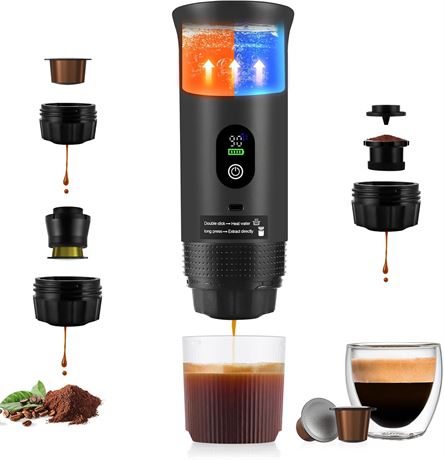 Portable Travel Espresso Machine, 20 Bar USB-C, 3-in-1 Self-Heating, Black