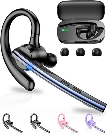 New Bee Bluetooth Headset V5.1, Dual Mic, 72H Talk Time, 500mAh Case, In-Ear