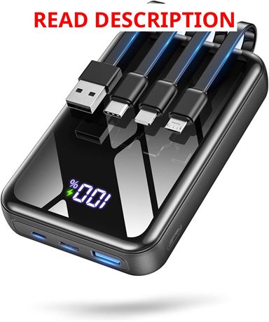 YBYP 50000mAh, 22.5W Fast Charge, Built-in Cables, 4 Outputs, LED, Black