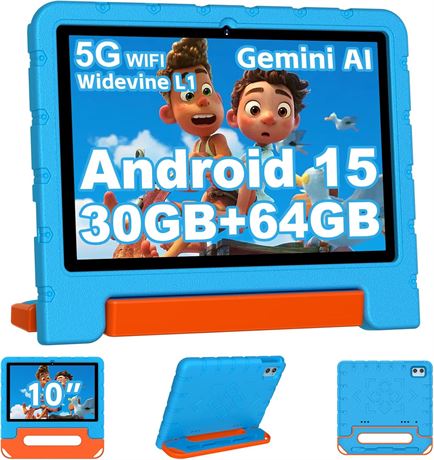 Tablette enfants 10" Android 15, Octa Core, 30/64 Go, contr le parental