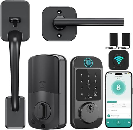 SMONET Smart Lock WiFi Keyless Entry Door Handle Black