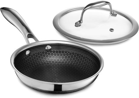 HexClad Hybrid Nonstick 7-Inch Fry Pan with Glass Lid, Induction Ready