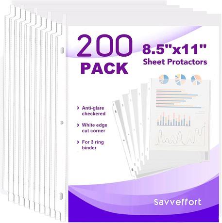 200PCS Clear Sheet Protectors 8.5x11” Plastic Binder Sleeves for Documents