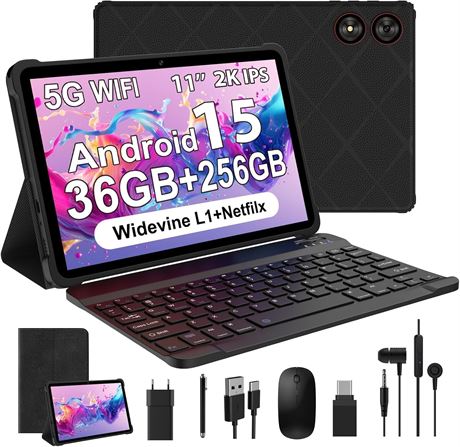 Tablette 11" Android 15,  cran 2K, 256 Go, 2 To TF Expand, Octa-core, noir