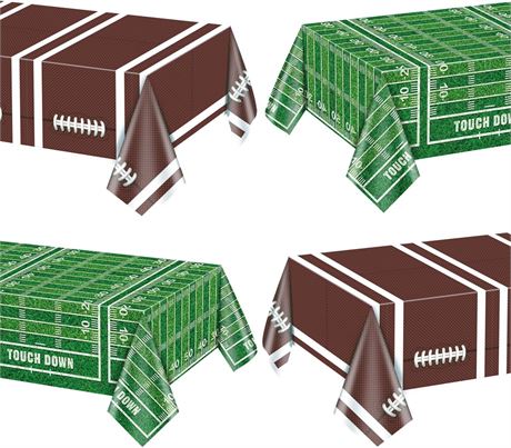 4 Pack Football Tablecloths, Plastic Touchdown Party Decorations 51x86 Inch