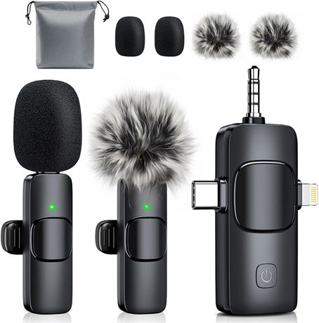 Mini Microphone 3-in-1 Wireless Lavalier Mic Noise Reduction for iPhone/Android