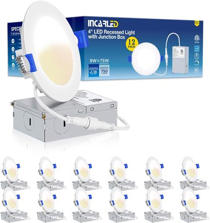 5CCT LED Recessed 4in Canless Wafer Light Dimmable ETL Listed 12Pack 3000-5000K