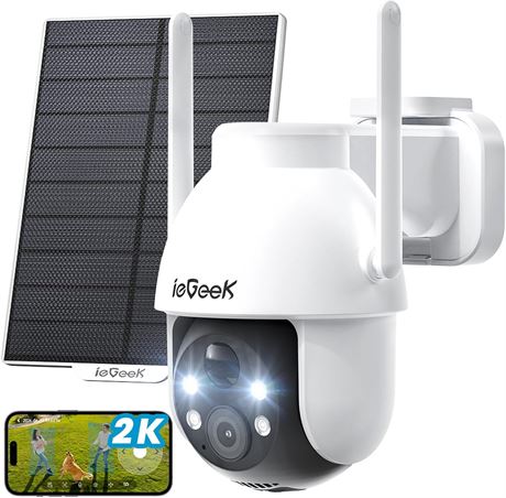 Caméra solaire ieGeek 2K WiFi PTZ vision nocturne Alexa incluse