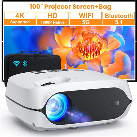 HAPPRUN Native 1080p Projector 5G WiFi Bluetooth 12000 Lumens 300" Screen