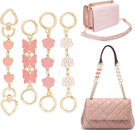 4pcs Bag Extender Chain with Heart/Flower/Butterfly Design (Pink/White)