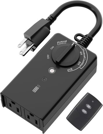 BN-LINK Outdoor Light Timer Waterproof 15A, 24-Hour Plug-in, Remote, 2-Outlets