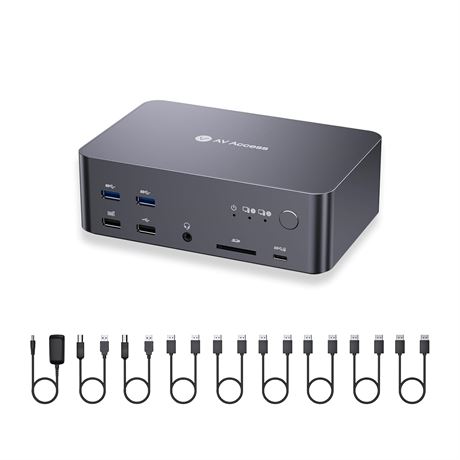 AV Access 8K Docking Station 3-Monitor KVM Switch DisplayPort USB Ethernet