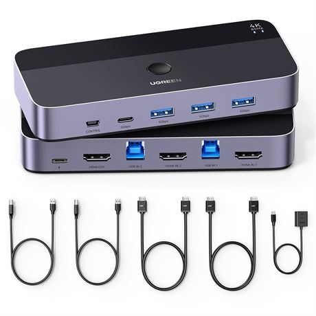 UGREEN 4K 60Hz USB3 HDMI KVM Switch 4-Port Dual Computer Sharing Mouse Keyboard