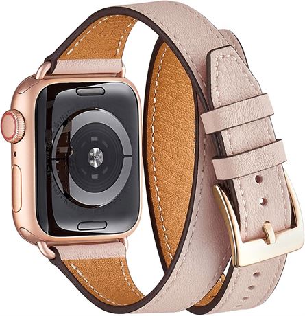WFEAGL Leather Band for Apple Watch - Double Tour Slim Wrap 38-42mm Pink
