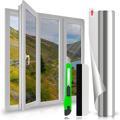 One Way Mirror Window Film - Privacy, Static Cling, UV Tint, 11.8x78.7 in