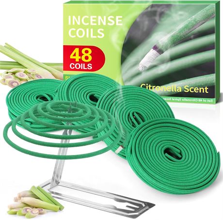 STRN 2x24 Natural Citronella Incense Coils with 2 Holders, Indoor Outdoor Use