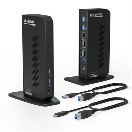 Plugable USB-C & USB 3.0 Dual 4K Display Dock (DP/HDMI) for Windows & Mac