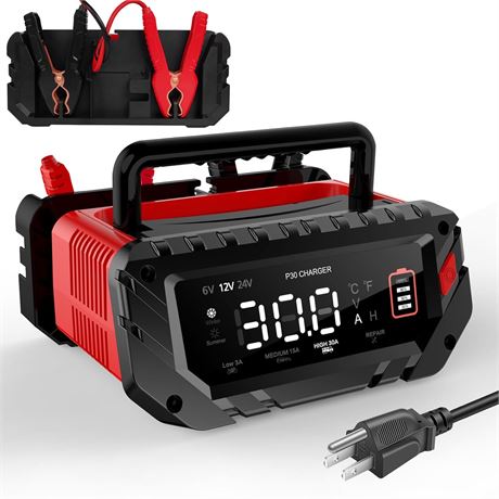 30A 6V/12V/24V Smart Car Battery Charger Maintainer Lithium LiFePO4 AGM Gel SLA