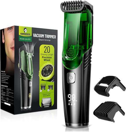 Vacuum Beard Trimmer Kit for Men, IPX7 Waterproof, Rechargeable, Adjustable Comb