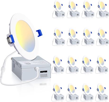 Luckywin 16 spots LED encastrés 4" dimmables 6CCT 750LM lot complet