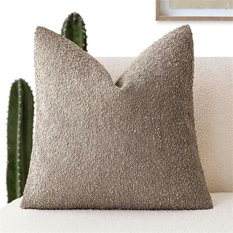 Foindtower Textured Boucle Throw Pillow Cover 18x18", Light Taupe Accent