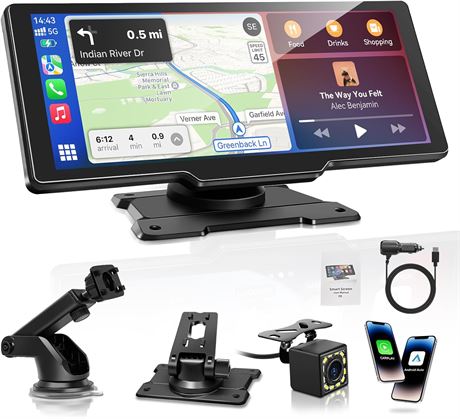 10.26" Portable Wireless CarPlay & Android Auto Screen + Camera