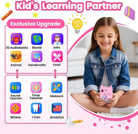 Téléphone jouet fille 3-8 ans tactile double caméra rose 8Go