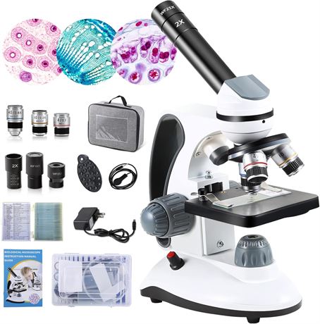 40X-2000X Kids Microscope Kit with 30 Prepared Slides, Phone Adapter
