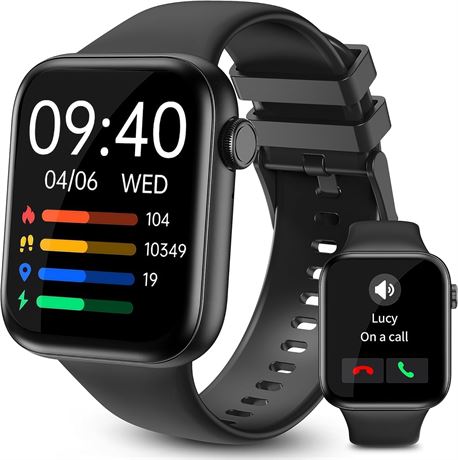 1.95" Smart Watch – Calls, Health Monitor, IP68 (Black)