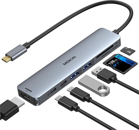 7-in-1 USB-C Hub for MacBook 4K HDMI 100W PD SD/TF USB 3.0 Data Ports Adapter