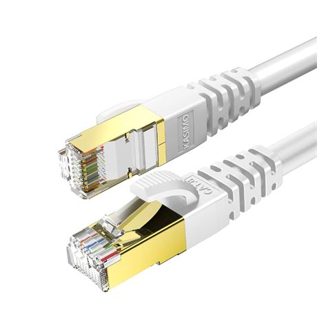 KASIMO Câble Ethernet CAT 8 1FT 40Gbps RJ45 Blindé Haute Vitesse Gaming Blanc