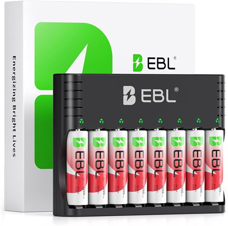 EBL AA Lithium Rechargeable Batteries 3000mWh with Charger, 8 Pack