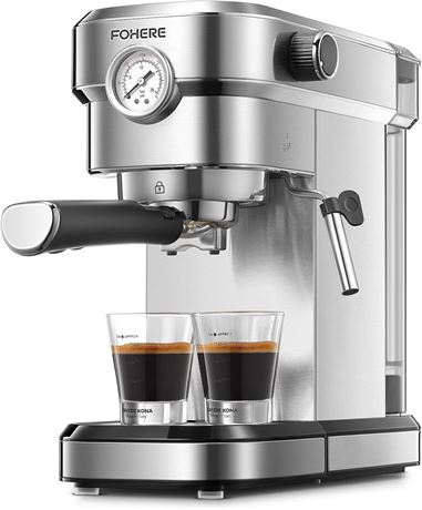 FOHERE Espresso Machine, 15 Bar with Milk Frother Steam Wand, Brushed Stainless