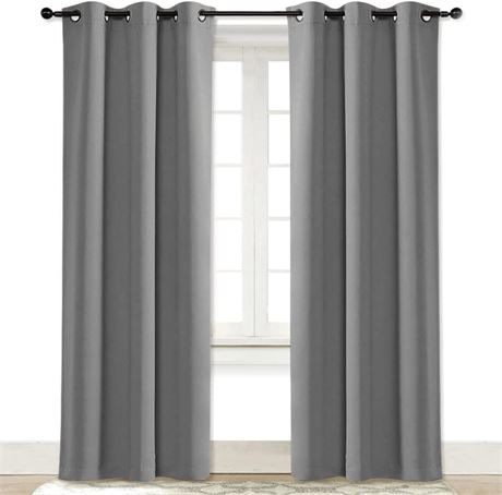 NICETOWN Silver Grey Blackout Curtain with Grommets, 42 x 84 in