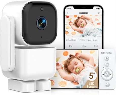 Dual-Mode Baby Monitor 1080P, Wi Fi/No Wi Fi, App Control, 1000ft 5000mAh