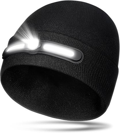 LED Beanie Hat with Light, 230  Wide Beam Headlamp, Rechargeable 1000-Lumen