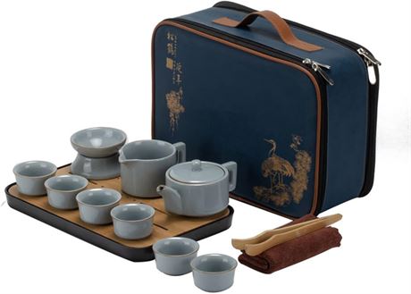 Chinese Tea Pot Gungfu Set, Ceramic Tea Set for Home or Travel