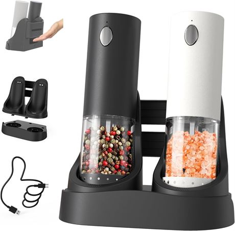 CIRCLE JOY Electric Salt & Pepper Grinder Set with USB Rechargeable, LED