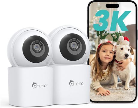 3K Security Camera 2 Pack, 360  Pan/Tilt WiFi, Night Vision, 2-Way Audio