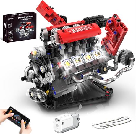 V8 Engine Building Blocks Set 660pcs Red Motor STEM Toy for Kids & Adults