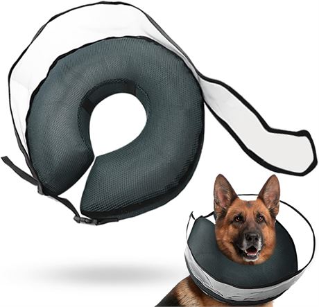 Rest-Eazzzy Inflatable Dog Cone Collar for After Surgery, Grey XL
