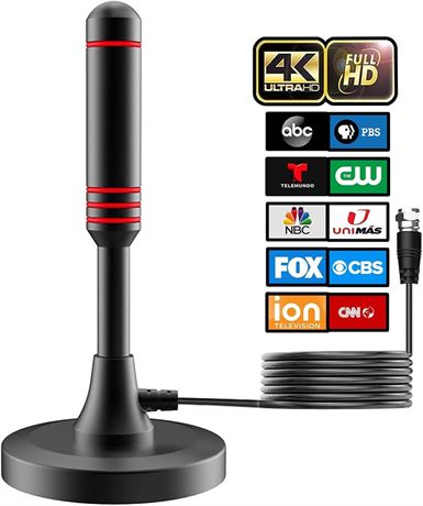 Mini Indoor/Outdoor 360° Magnetic 4K/1080P HDTV Antenna, Local Channels Support