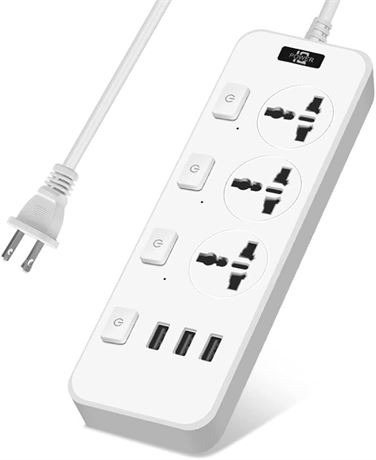Multiprise parafoudre 3 prises + 3 USB, cordon 1,8m, interrupteurs individuels